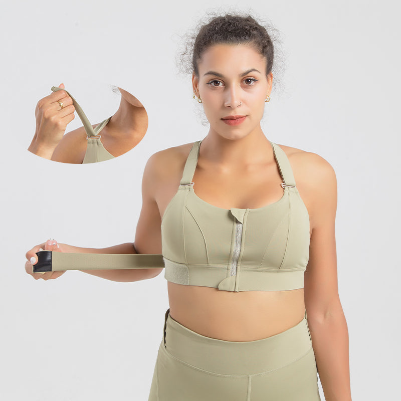 Helen bra® Women's High Impact Sports Bra PLUS Size Zip-Front Shock Absorber-Beige