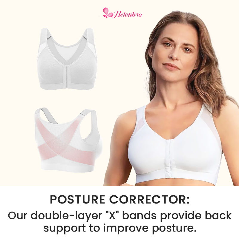 Women's Full Coverage Front Closure Wire Back Support Posture Bra 2PC  (Beige And White) Woman's Sports Bra Women Support Bras Women Bras Wireless  Front Closure Medium Sports Bra No Wire Bra Women 