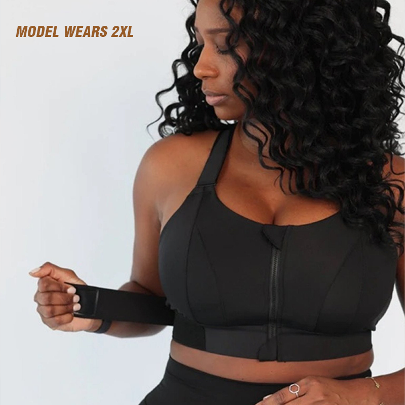Helen bra® Women's High Impact Sports Bra PLUS Size Zip-Front Shock Absorber-Black