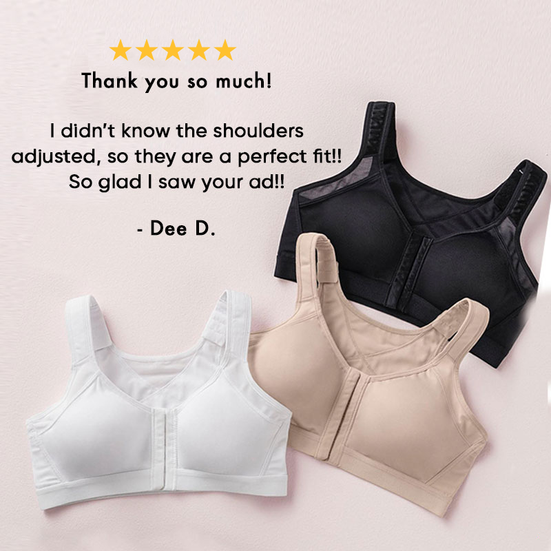 Women's Front Closure Posture Bra Full Coverage Back Support Wireless Comfy  2 PC (Black and Beige) Womens Front Closure Bras