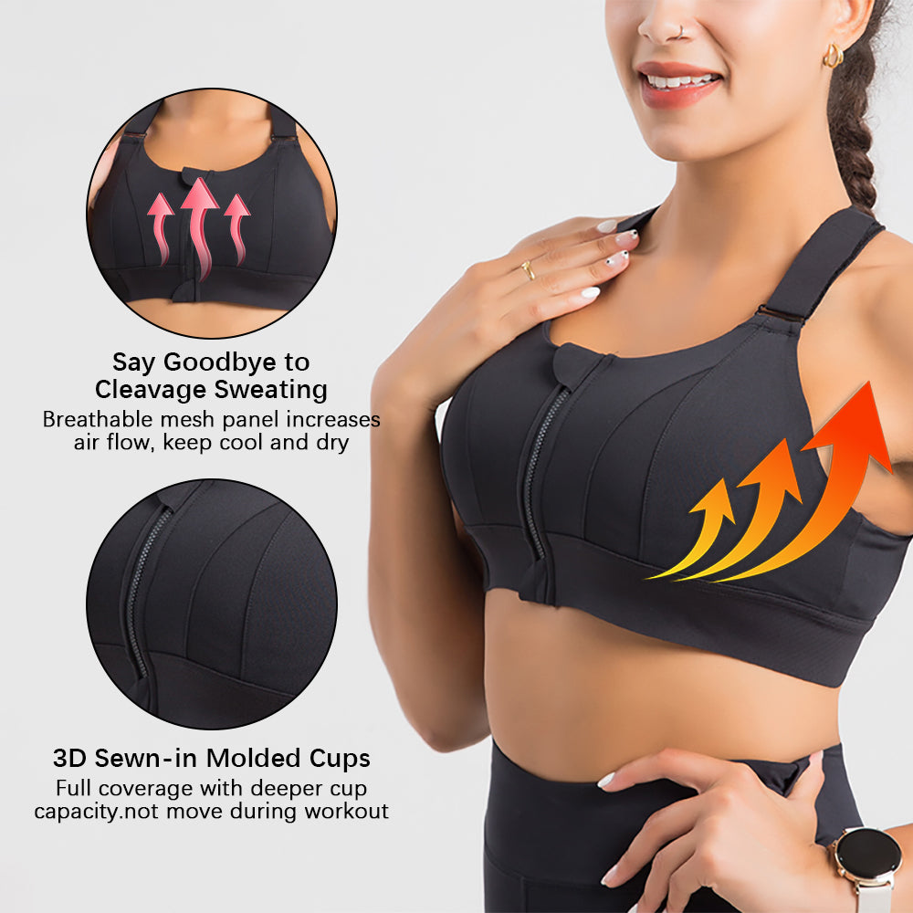 ALAXENDER Women Sports Bra Bounce Control High Impact Support Full Coverage  Free Size (28 Till 34) Black