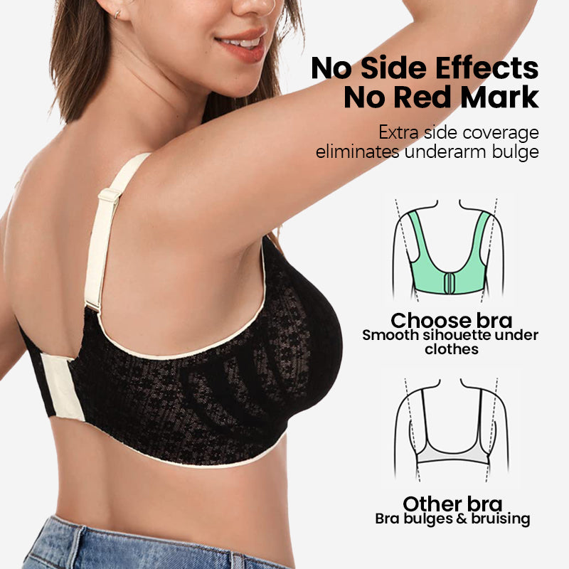 BETTYBRA®Tone Scalloped Neckline Embossed Lace Bra Up to Cup-Black