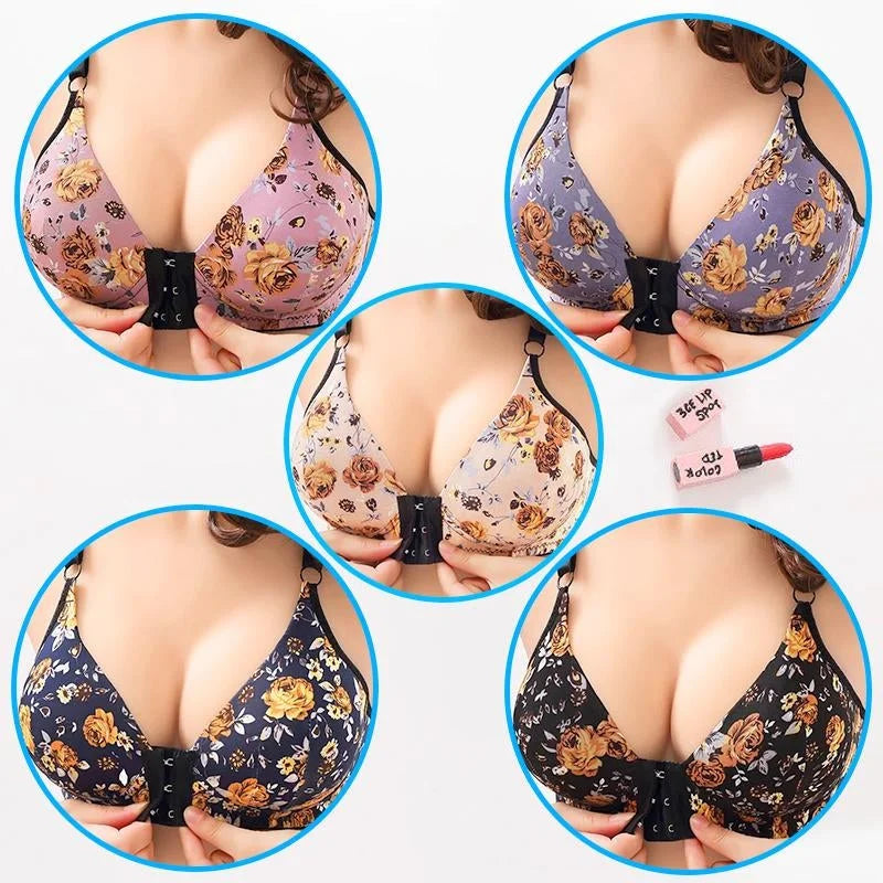 Helen Bra®-Women's front buckle gathered print bra