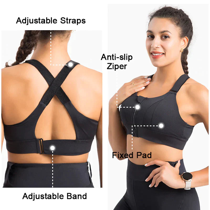 Sports bra with adjustable straps - Black - Sz. 42-60 - Zizzifashion
