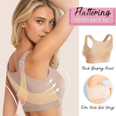 HACI Front Closure Posture Bra for Women Back Support Comfort Unlined  Wireless Bras(Beige,34DD) at  Women's Clothing store