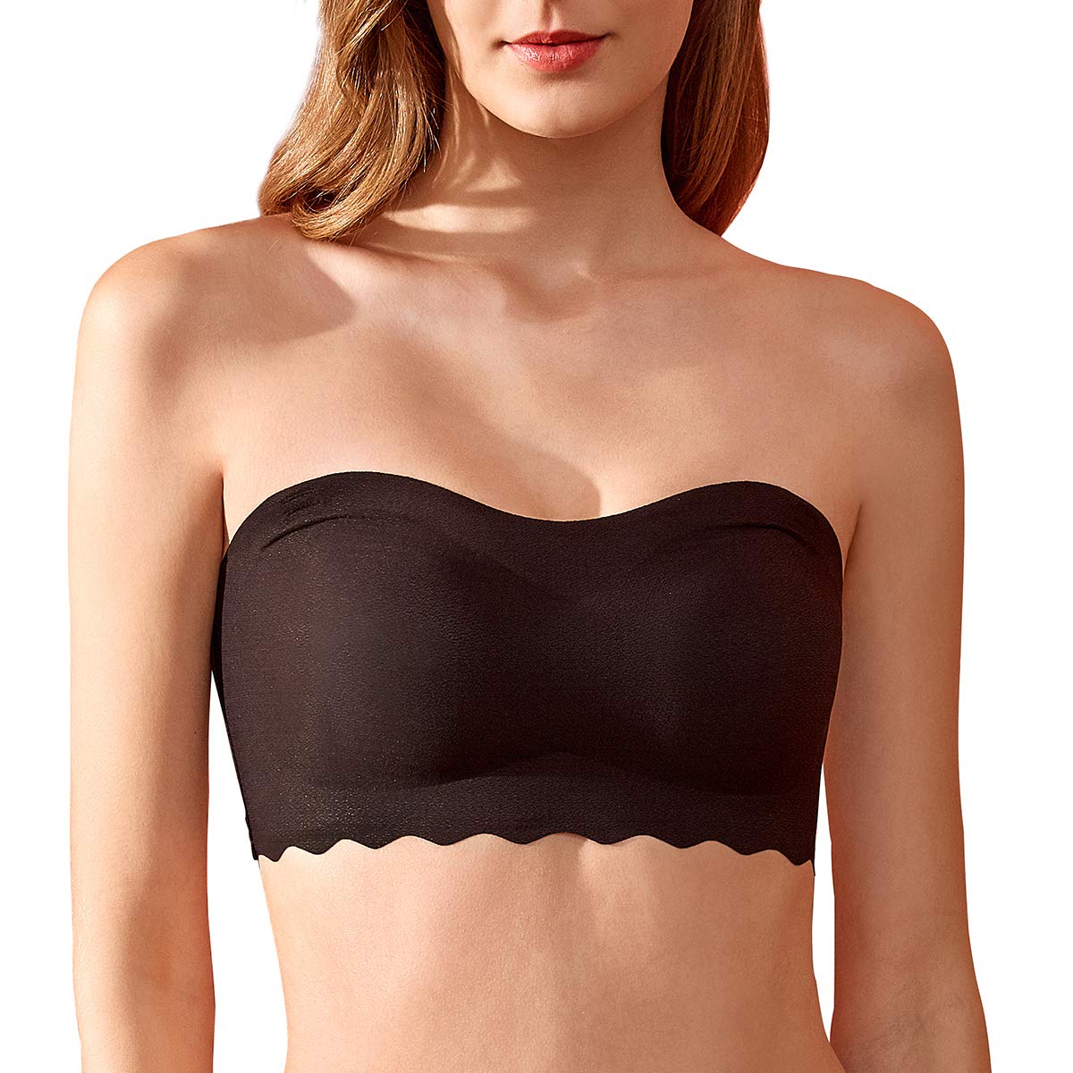 WOWENY Strapless Bras for Women Push Up Non-Slip Bandeau Wireless Bralette  Seamless Bra Padded Comfy Tube Top(A-Black, Large) at  Women's  Clothing store