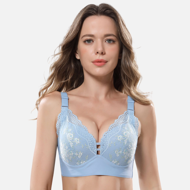 Lace Large Size Push-Up Bra Smooths Fat-Blue